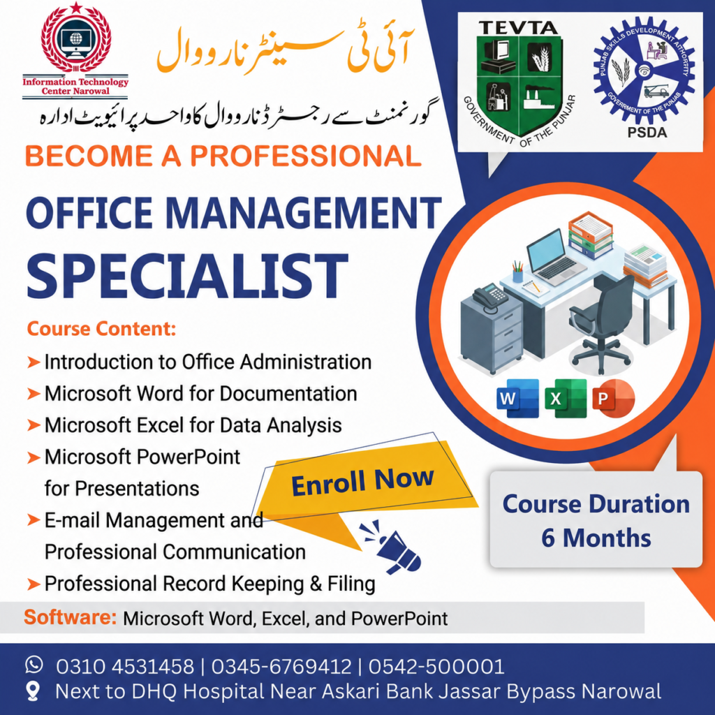 Office Management Course in Narowal - 6 Months Diploma